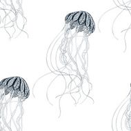 Zentangle stylized Jellyfish seamless pattern Hand Drawn vector