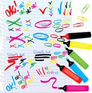 Set of different colors markers and notes