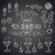 Vector collection of vintage party canapes and dips N8