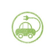 Green ecological electric car sign with hand drawn lines texture N2