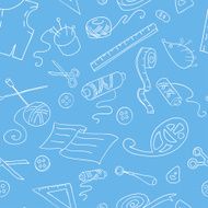 Seamless background with sketches of sewing tools