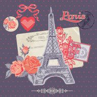 Scrapbook Design Elements - Paris Vintage Card with Stamps