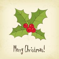 Vintage Christmas card with holly berry