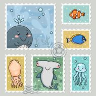 Stamp with sea animals