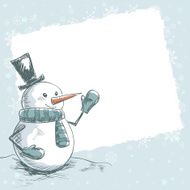 Hand drawn vintage christmas card with smiling snowman N2