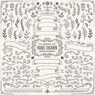 Hand Drawn Banners Leaves Flowers Branches and Swirls