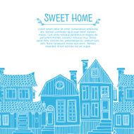 Template greeting card Frame of blue silhouettes houses