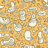 yellow doodle birds pattern