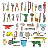 Construction tool collection - vector silhouette Doodles Isolated