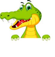 cute crocodile cartoon posing with blank sign N6