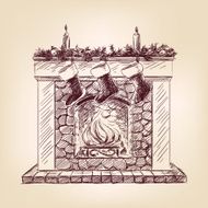 Christmas fireplace hand drawn