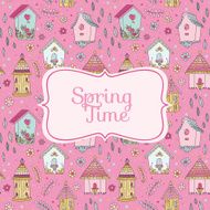 Cute Bird Houses Card - Spring Time N2