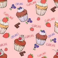 Seamless pattern with the blueberry strawberry cherry doodle c N2