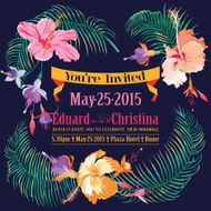 Wedding Invitation Card - with Floral Tropical Background