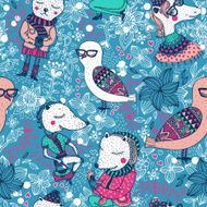 vector seamless pattern with cartoon animals N3