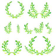 Watercolor green design elements Brushes borders wreath
