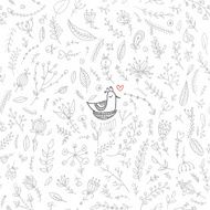 Vector floral seamless pattern with cute bird in the nest N2