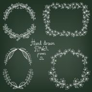 Set of hand drawn monochrome floral frames N2