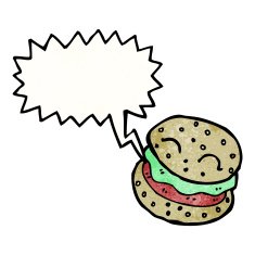 cartoon burger with speech bubble N3