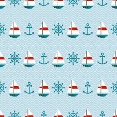 Seamless sea pattern of sailboats anchors and steering wheels