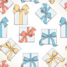 Seamless texture Hand drawn gift boxes with ribbons