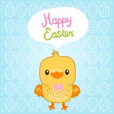 Happy Easter background with cartoon cute basket and eggs