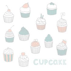 Sketch drawn 12 sweet cupcakes