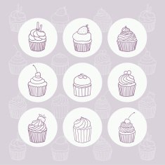 9 hand drawn cupcakes