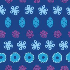 Dark blue field flowers stripes seamless pattern background
