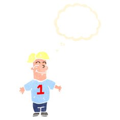 retro cartoon man in number one shirt