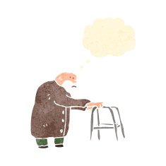 retro cartoon old man with walking frame
