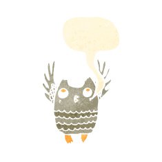 retro cartoon owl with speech bubble N4