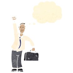 retro cartoon successful businessman punching air