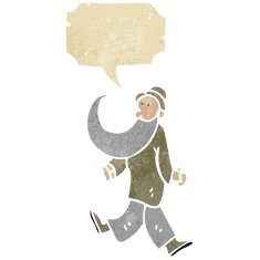 cartoon dancing old man with speech bubble