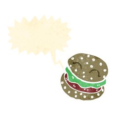 cartoon burger with speech bubble N4