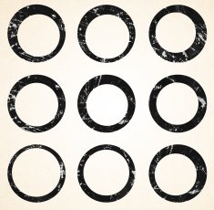 set of ink scratched brush strokes circle round spots N2