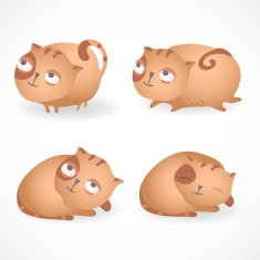 Set of four funny cats isolated on white