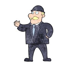 cartoon sensible business man in bowler hat N14