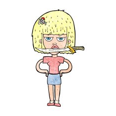 cartoon woman with knife between teeth N58