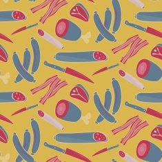 Seamless vector meat pattern on yellow