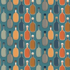 Seamless vector alcohol bottles pattern on blue