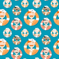 Sailors of different ethnicities seamless vector pattern in cart