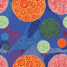 Seamless pattern with circles waves and blots