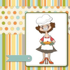 birthday greeting card with funny woman and pie N15