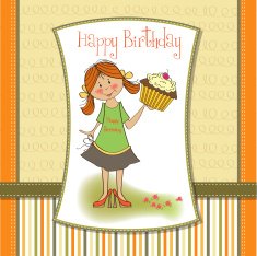 birthday greeting card with girl and big cupcake N25