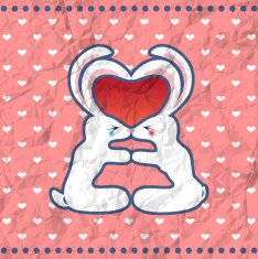Valentine's kissing rabbits vintage card