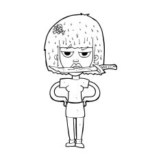 cartoon woman with knife between teeth N59