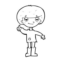 cartoon boy in poor clothing giving thumbs up symbol N14