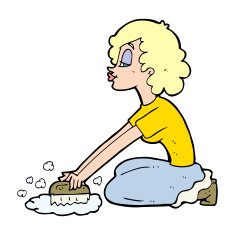 cartoon woman scrubbing floor N14