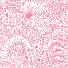 Abstract seamless texture with fish hearts flowers N17